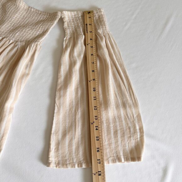 Billabong Women’s Smocked Long Sleeve Romper Beige Stripe Square Neck Size S - Picture 10 of 13